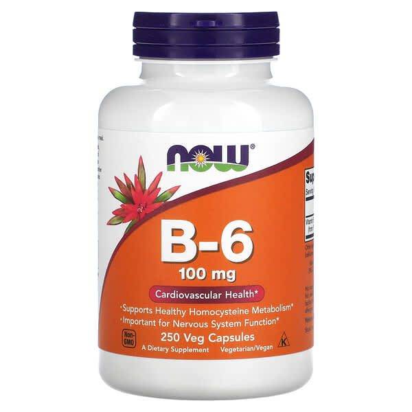 NOW Foods, B-6, 100 mg, 250 Veg Capsules